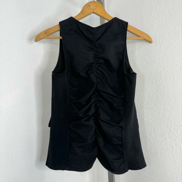 Black Wasitcoat Vest V-Neck Button Front Ruched Back Office Siren - Picture 4 of 5